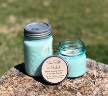 Load image into Gallery viewer, Vintage Inspired Blue Ball Jar ~ Hand Poured 100% Soy Wax Wooden Wick Candle