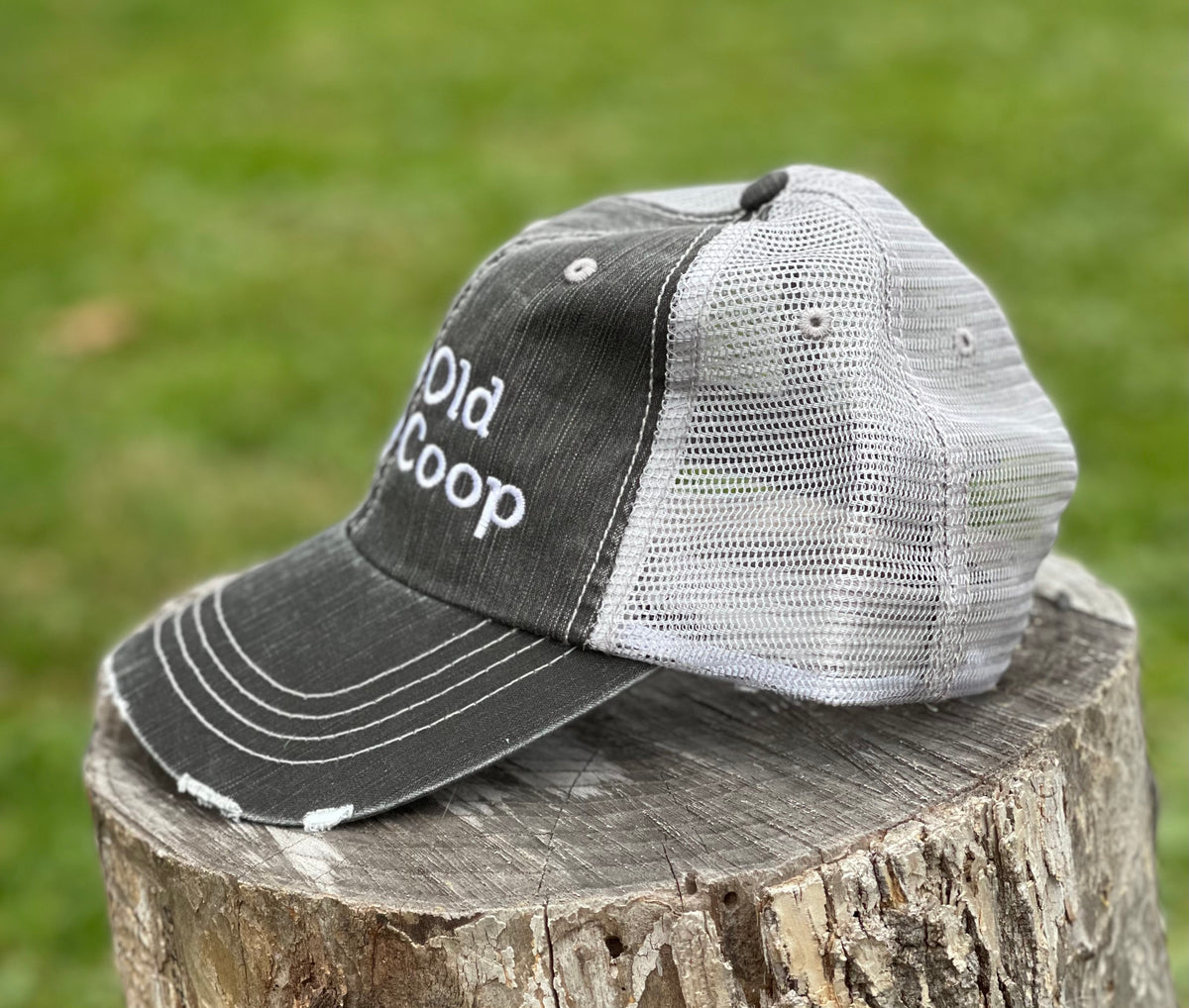 Grey Upcycled Distressed Denim Baseball Hat