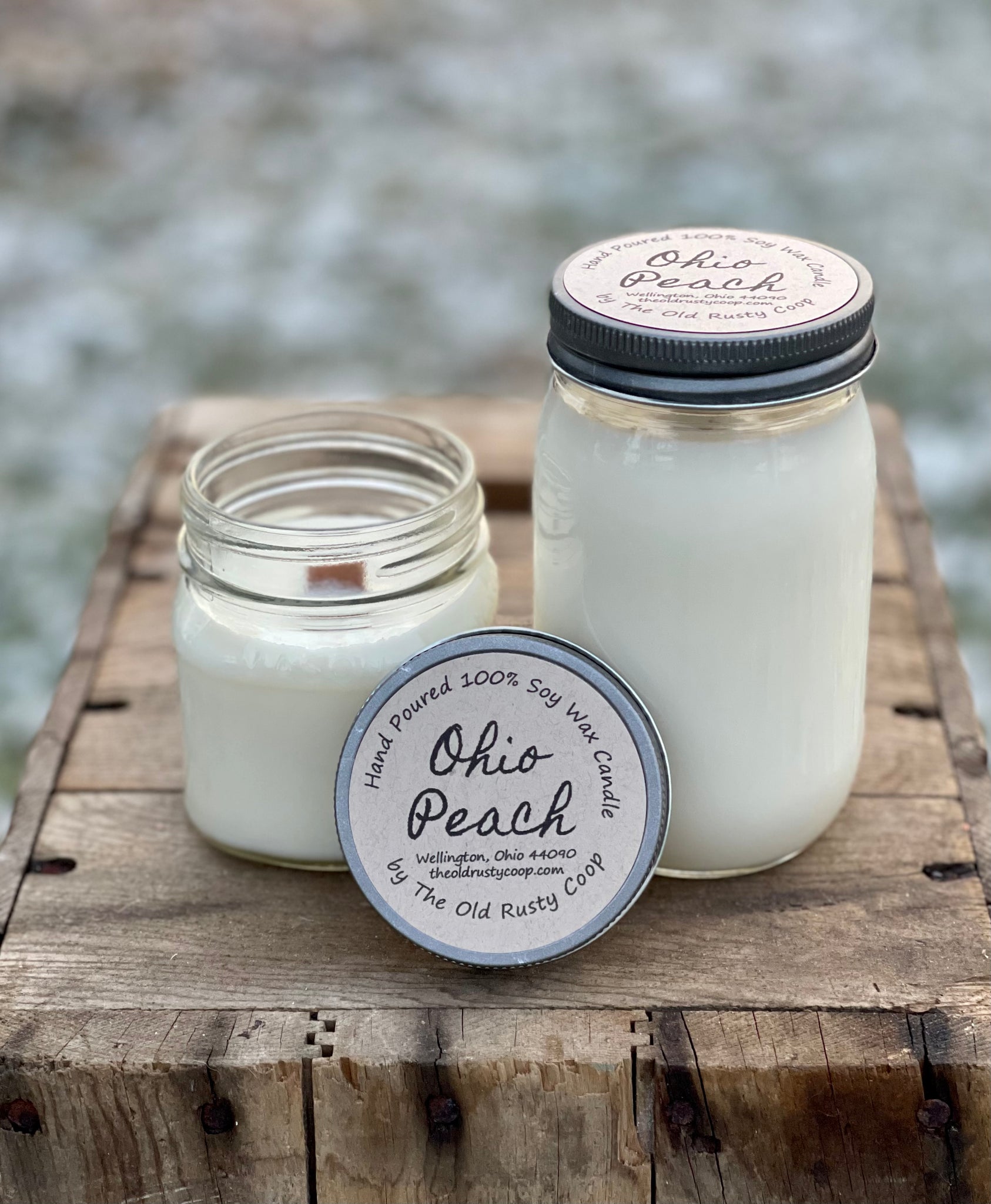 Ohio Peach ~ Hand Poured 100% Soy Wax Wooden Wick Candles – TheOldRustyCoop
