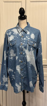 Load image into Gallery viewer, Marjorie Distressed Denim Shirt ~ Unisex Size Large
