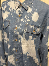 Load image into Gallery viewer, Marjorie Distressed Denim Shirt ~ Unisex Size Large
