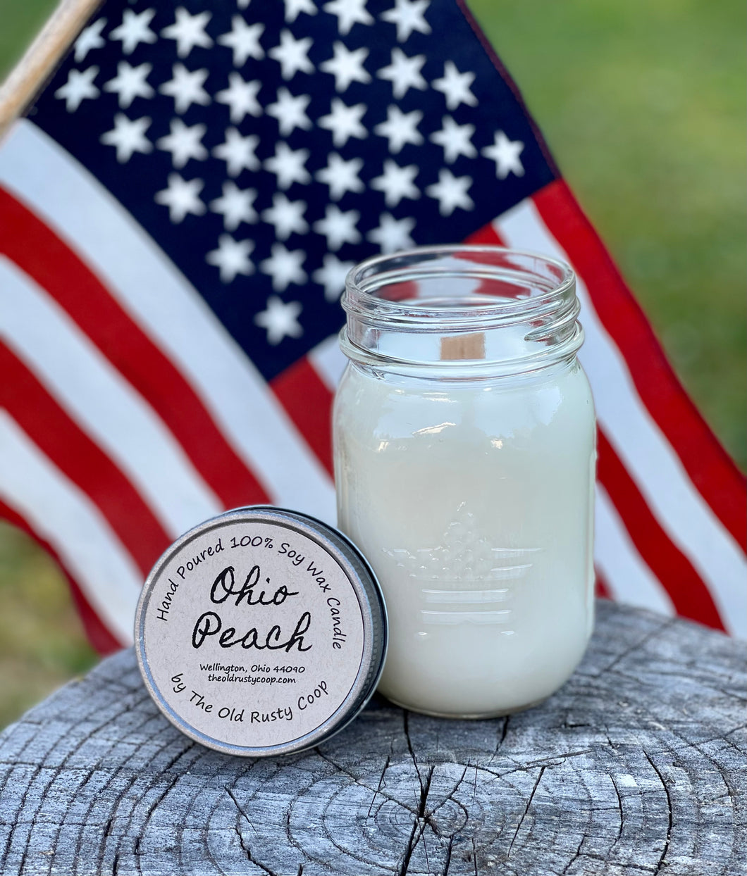 Ohio Peach ~ Patriotic Star ~ Hand Poured 100% Soy Wax Wooden Wick Candle