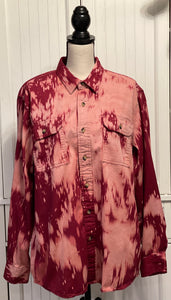 Crimson Distressed Denim Shirt ~ Unisex Size Large