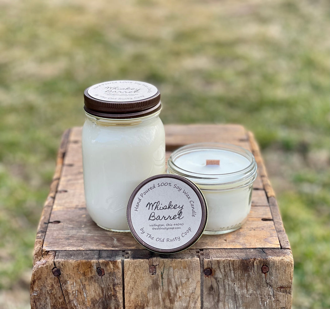Whiskey Barrel ~ Hand Poured 100% Soy Wax Wooden Wick Candle