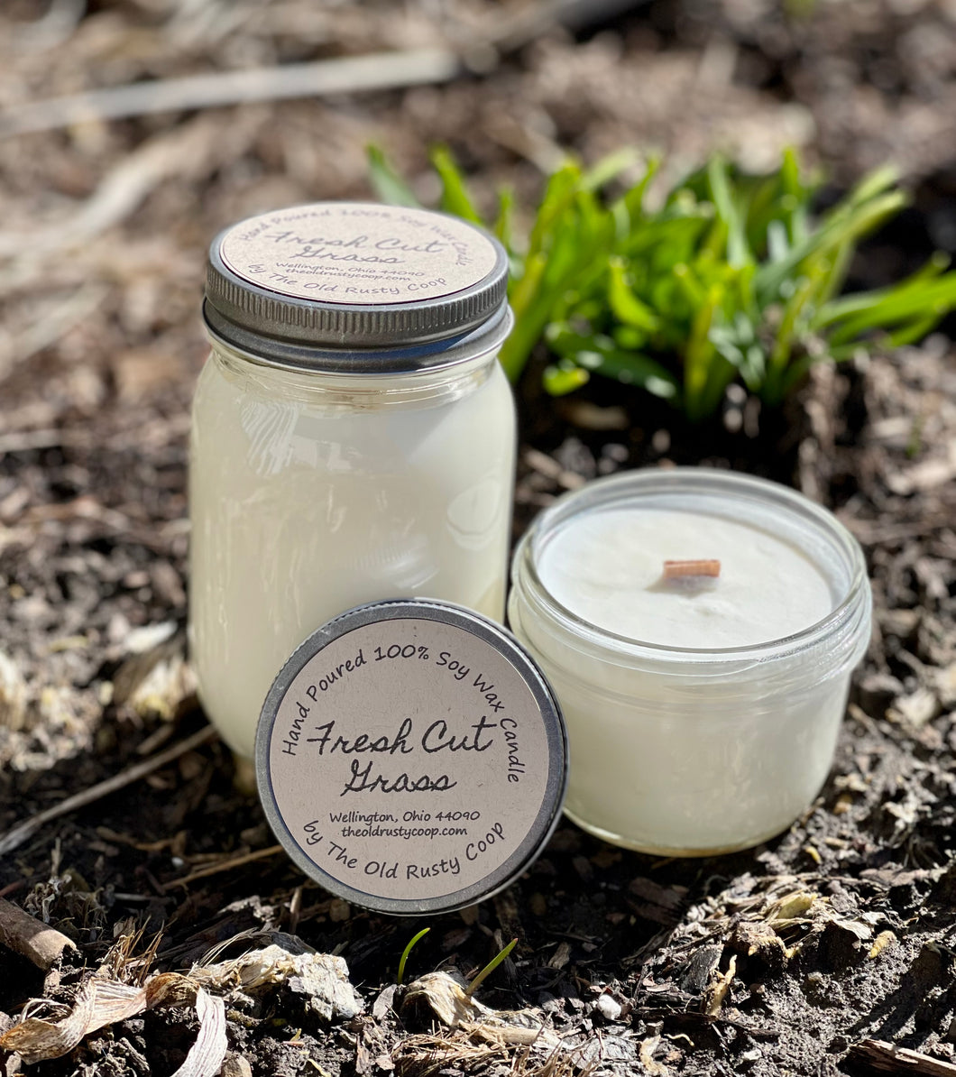 Fresh Cut Grass ~ Hand Poured 100% Soy Wax Wooden Wick Candles